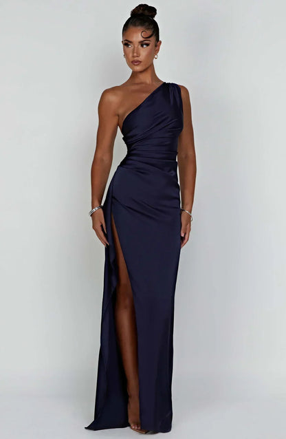 Dam Festklänning - Elegant Maxiklänning - One-Shoulder - Hög Slits - Figurnära Passform