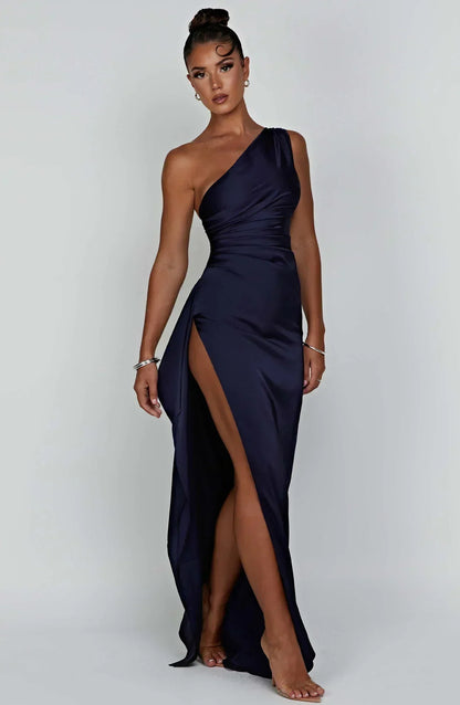 Dam Festklänning - Elegant Maxiklänning - One-Shoulder - Hög Slits - Figurnära Passform