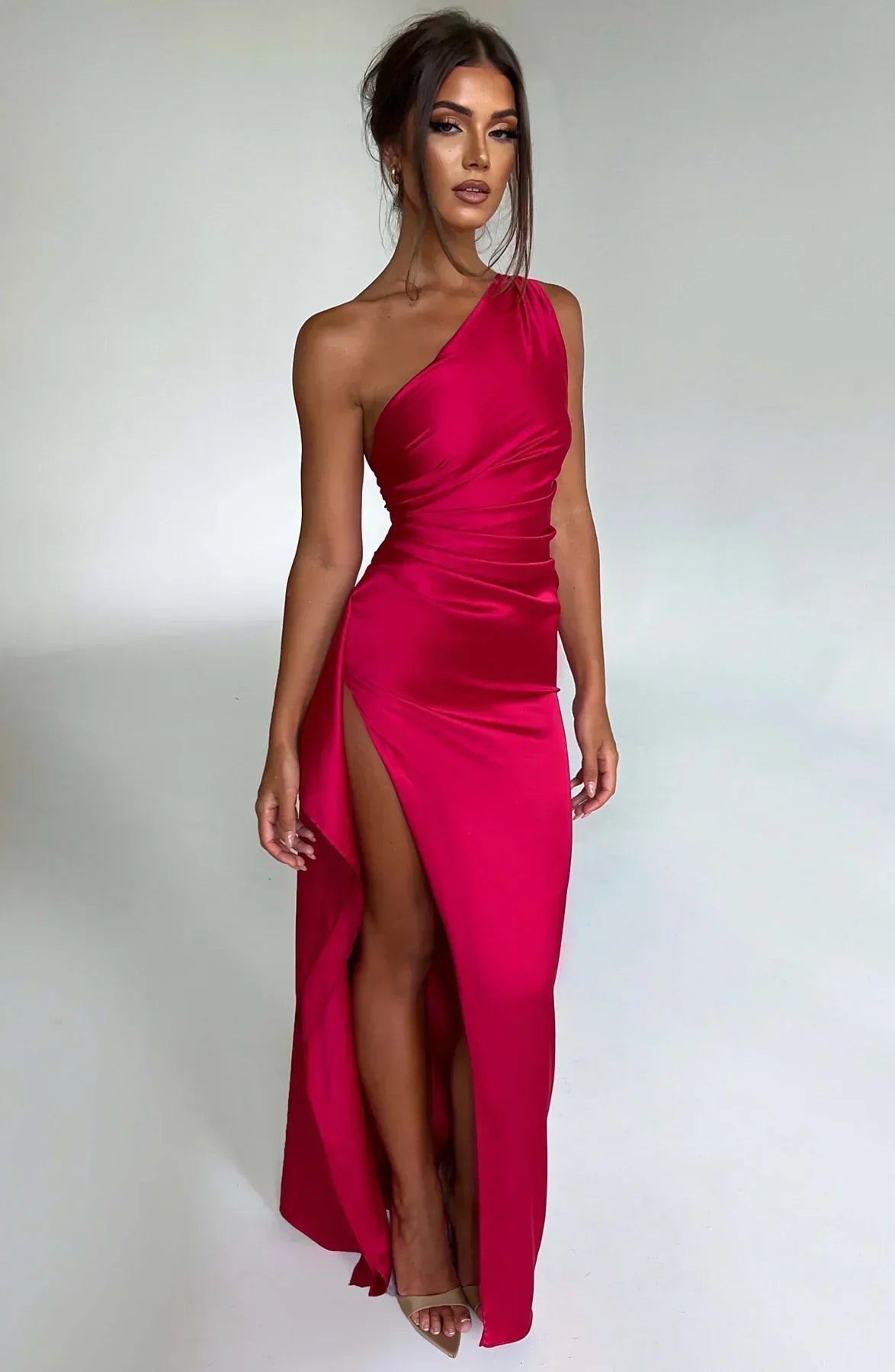Dam Festklänning - Elegant Maxiklänning - One-Shoulder - Hög Slits - Figurnära Passform