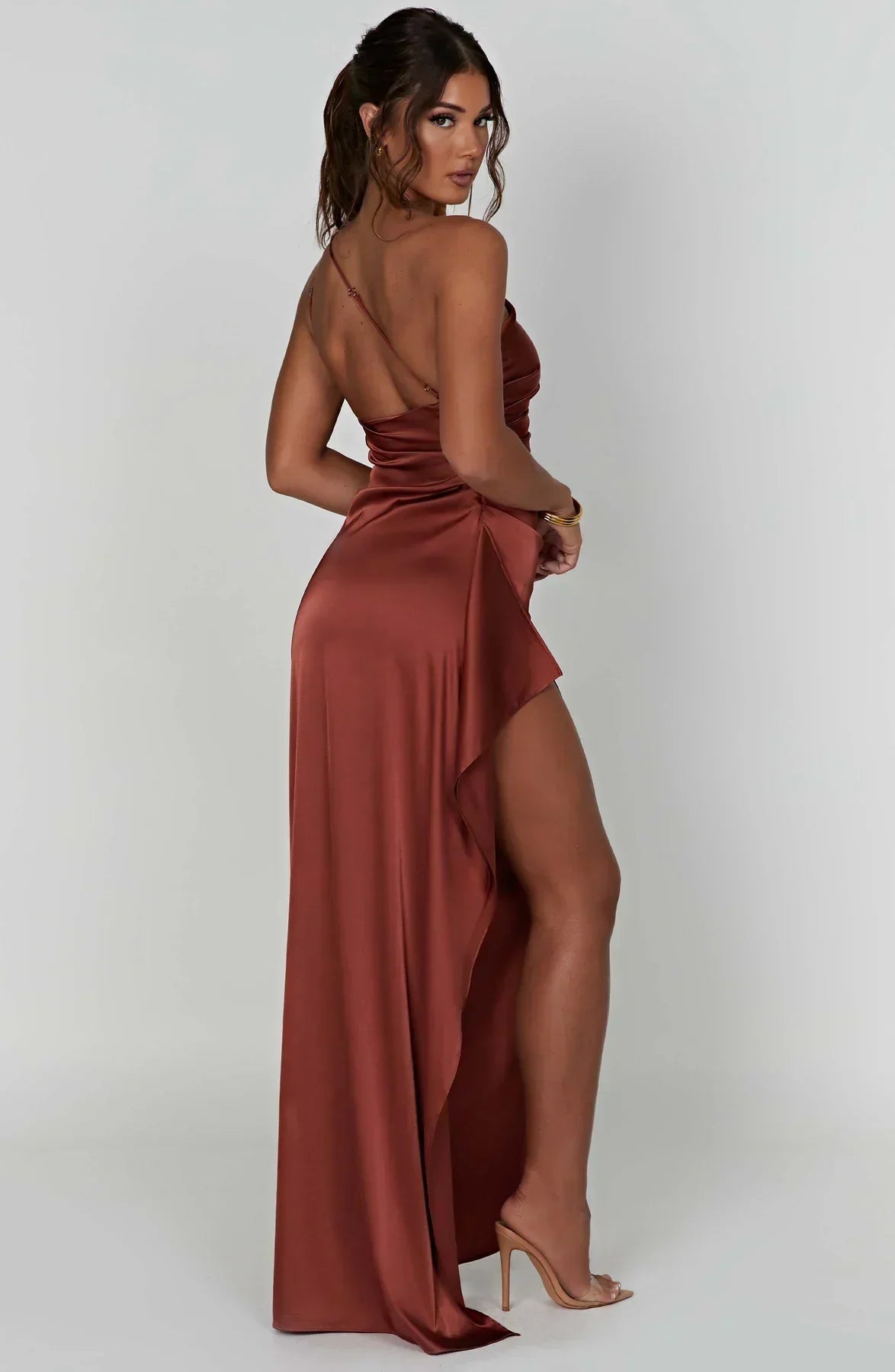 Dam Festklänning - Elegant Maxiklänning - One-Shoulder - Hög Slits - Figurnära Passform