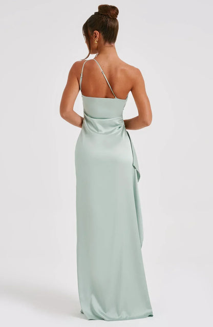 Dam Festklänning - Elegant Maxiklänning - One-Shoulder - Hög Slits - Figurnära Passform