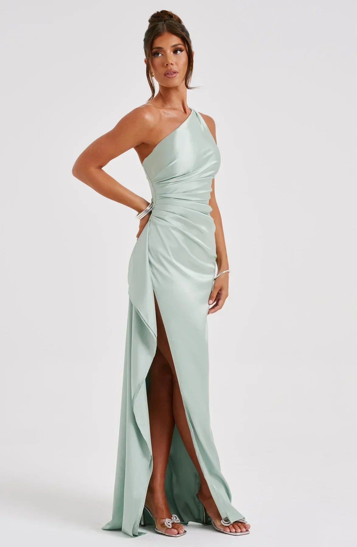 Dam Festklänning - Elegant Maxiklänning - One-Shoulder - Hög Slits - Figurnära Passform
