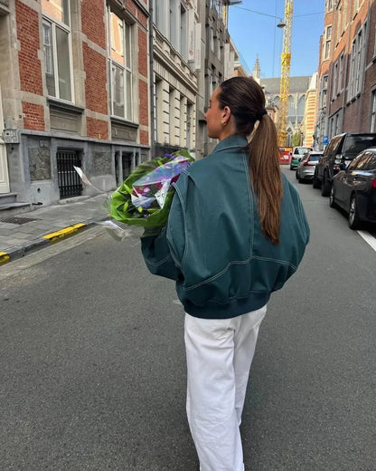 Dam Bomberjacka - Skinnlook - Oversized Passform - Dragkedja Fram - Klassisk Krage