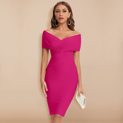 Kvinners penkjole – Off-shoulder bodycon – Hjerteformet utringning – Kne-lang – Strukturert passform