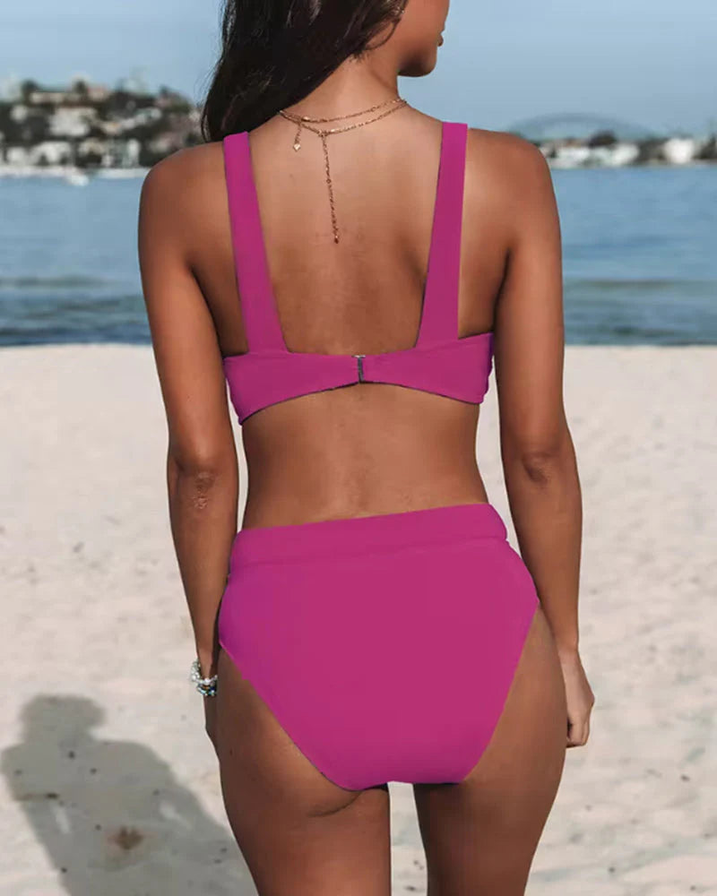 Dam Bikini Set – Hög Midja – V-ringad Topp – Stödjande Passform – Mjuk Stretch