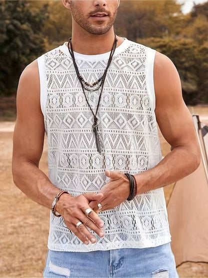 Herre Tanktop - Blonder - Pustende og Lett - Geometrisk Mønster - Uformell Passform