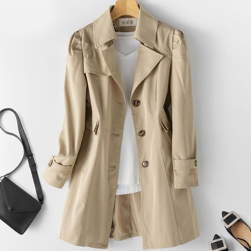 Stilig mid-length trenchcoat i fleece med fackfickor for kvinner