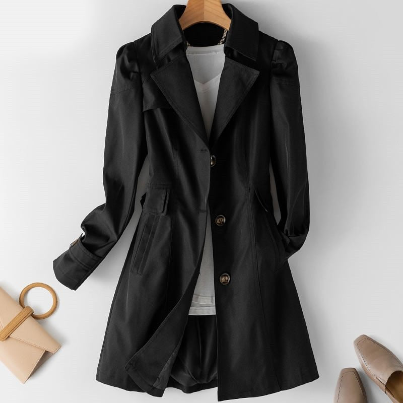 Stilig mid-length trenchcoat i fleece med fackfickor for kvinner