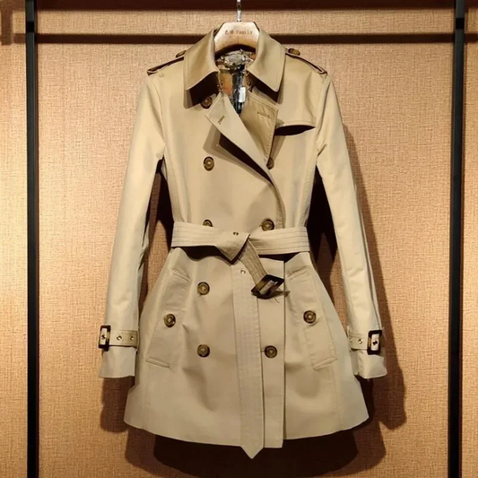 Dam Trenchcoat – Smal Passform – Bomull – Dubbelspränd – Bälte i Midjan – Kort Längd