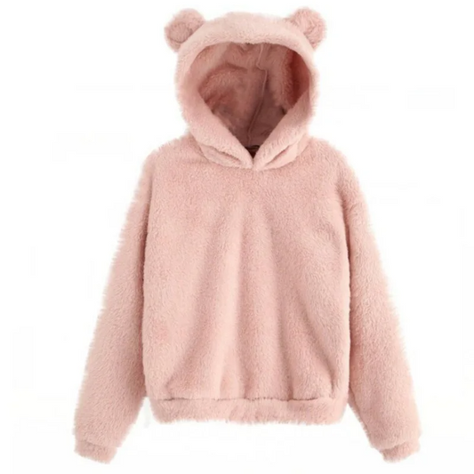 Dam Hoodie – Fleece Tyg – Avslappnad Passform – Långa Ärmar – Ördetaljer på Huvudbonad