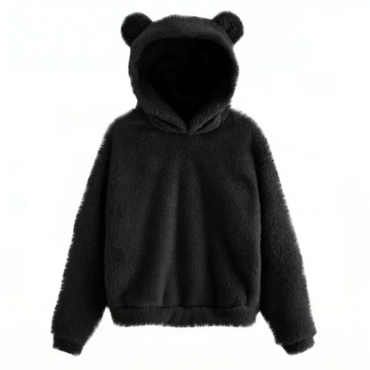 Dam Hoodie – Fleece Tyg – Avslappnad Passform – Långa Ärmar – Ördetaljer på Huvudbonad