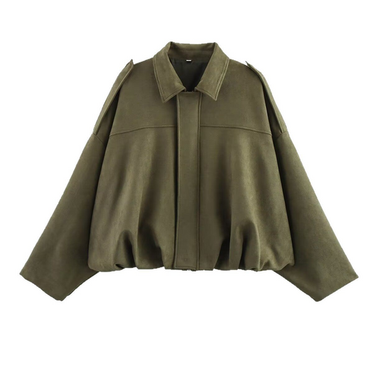Dam Bomberjacka – Oversized Passform – Mjuk Textur – Vintage Stil – Kort Längd