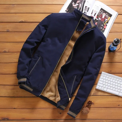 Herr Pilotjacka – Fodrad med Fleece – Avslappnad Passform – Dragkedjestängning – Ribbstickad Kant