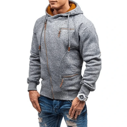 Herrtröja med huva – Fleece – Normal passform – Asymmetrisk dragkedja – Vardagsbruk