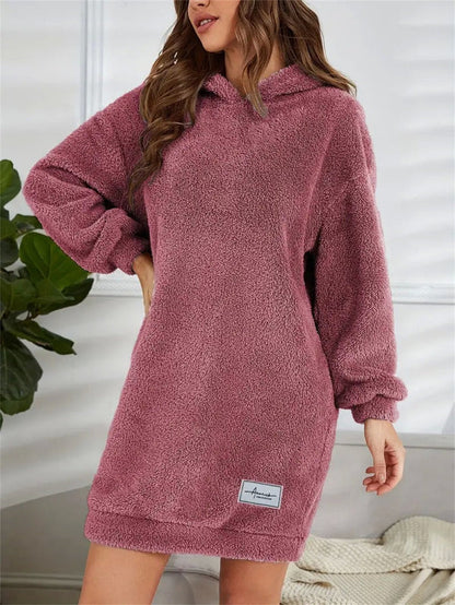 Dam huvtröja-klänning – Fleece – Oversized passform – Långärmad loungestil