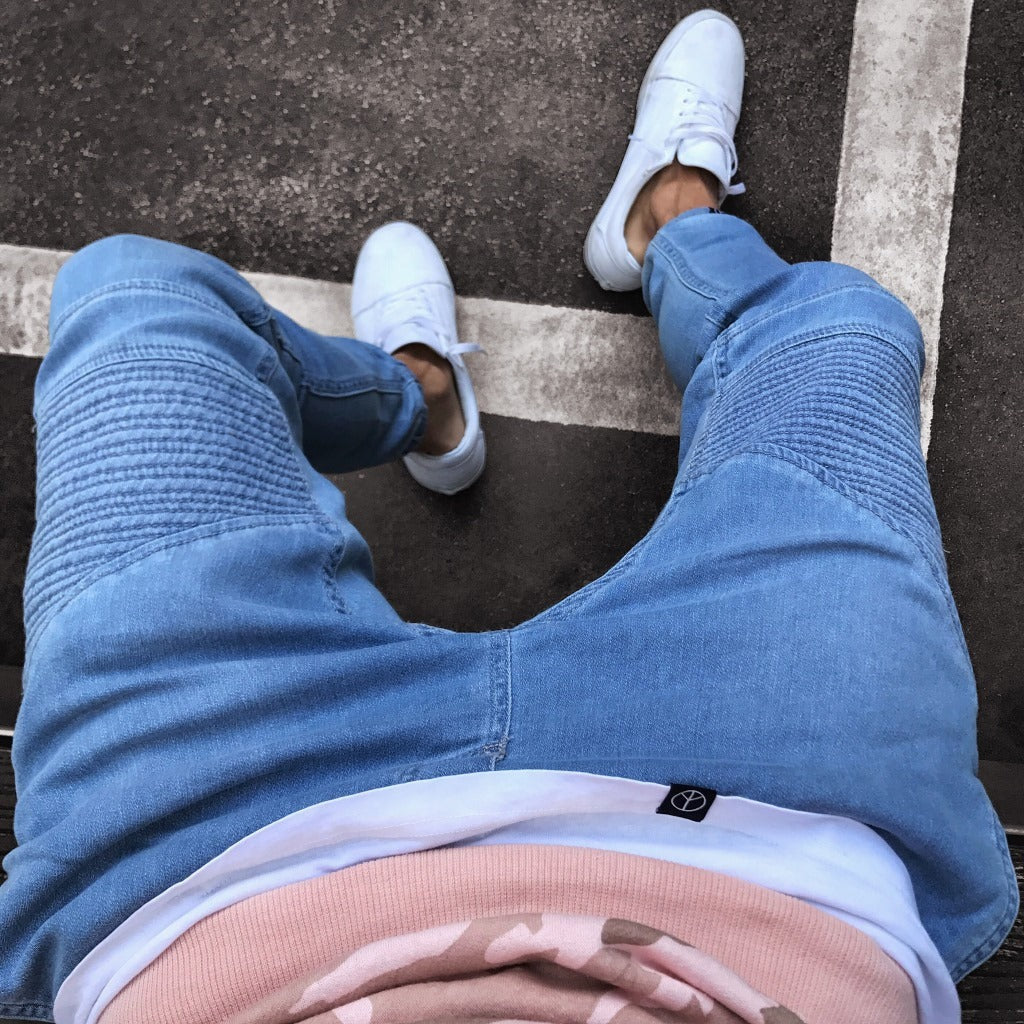 Herrebukse jogger – Smal passform – Stretchstoff – Ribbestrikkede knær – Full lengde