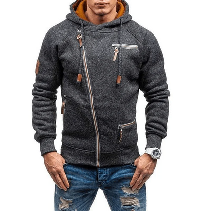 Herrtröja med huva – Fleece – Normal passform – Asymmetrisk dragkedja – Vardagsbruk