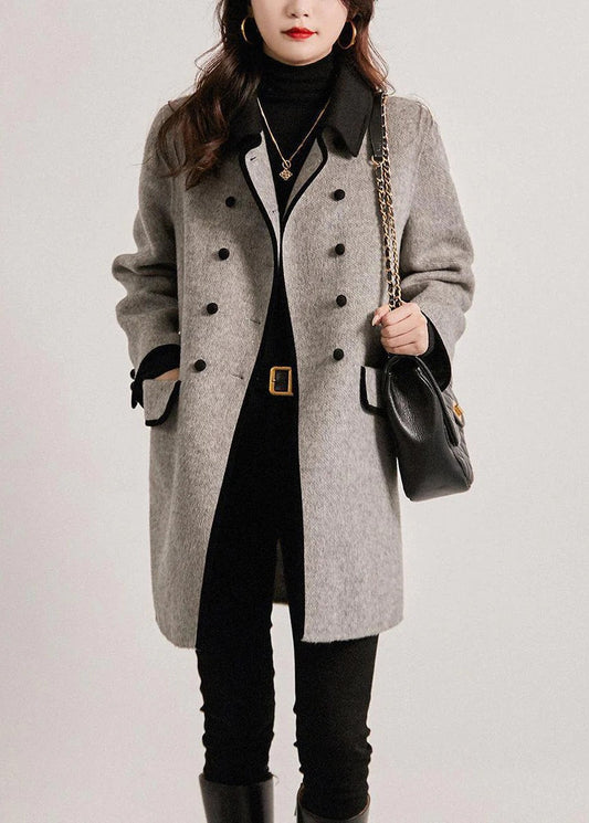 Damtrenchcoat – Ull – Skräddarsydd passform – Dubbelspränd – Patchwork-design