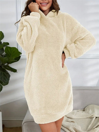 Dam huvtröja-klänning – Fleece – Oversized passform – Långärmad loungestil