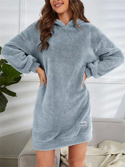 Dam huvtröja-klänning – Fleece – Oversized passform – Långärmad loungestil