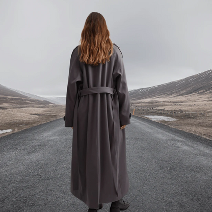 Damtrenchcoat – ullblandning – avslappnad passform – full längd – knytbälte