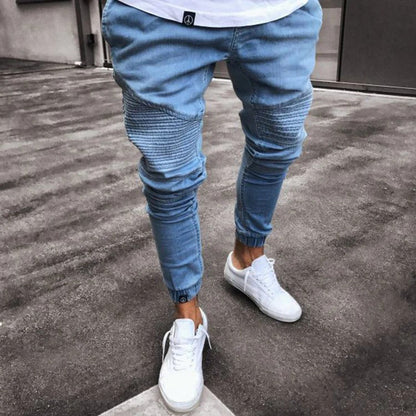 Herrebukse jogger – Smal passform – Stretchstoff – Ribbestrikkede knær – Full lengde