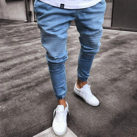 Herrebukse jogger – Smal passform – Stretchstoff – Ribbestrikkede knær – Full lengde