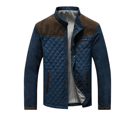 Herr quiltad jacka – Regular fit – Ståkrage – Dragkedjefickor – Mockadetaljer