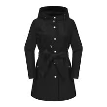 Damtrenchcoat – avslappnad passform – vattenavvisande – huva – bälte – mellanmånga