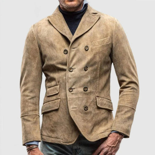 Herreblazer – Smal Passform – Strukturert Snitt – Semsket Look – Dobbeltspent