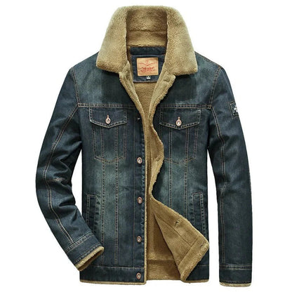 Herr jeansjacka – Regular fit – Fuskpälsfoder – Knappfront – Bröstfickor