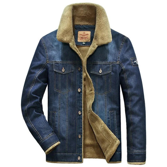 Herr jeansjacka – Regular fit – Fuskpälsfoder – Knappfront – Bröstfickor