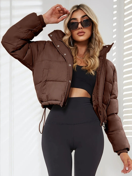 Dam Pufferjacka – Kort Passform – Quiltad – Huva med Snöre – Dragkedjefront
