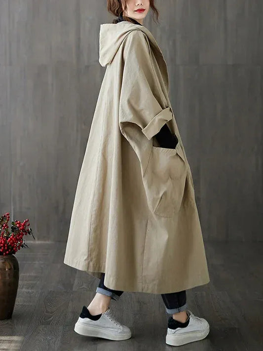 Dam Trenchcoat – Oversized passform – Vattentät med huva – Ankellång casual stil