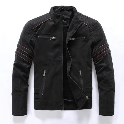 Herr bikerjacka – Slim fit – Vadderade axlar – Dragkedjestängning – Ståkrage