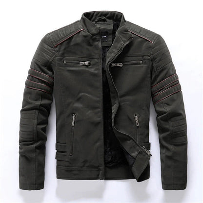 Herr bikerjacka – Slim fit – Vadderade axlar – Dragkedjestängning – Ståkrage