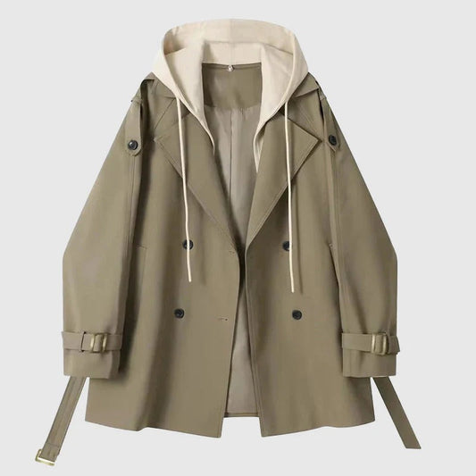 Damtrenchcoat – oversized passform – huva – dubbelknäppt – bälte i bomullsstil