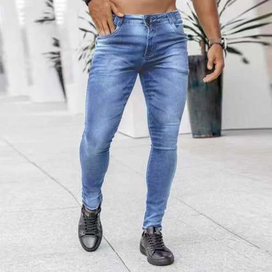 Herrbyxor i denim – Slim fit – Stretchmaterial – Fem fickor – Full längd