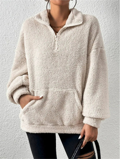 Damtröja i fleece – Avslappnad passform – Hög krage – Dragkedja – Känguruficka