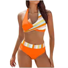 Dam Bikini Set – Push-Up Halterneck Topp – Tanga Underdel – Snabbtorkande Komfort