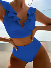 Dam Bikini Set – Rynkad V-ringad Topp – Hög Midja – Mjuk och Elastisk Passform