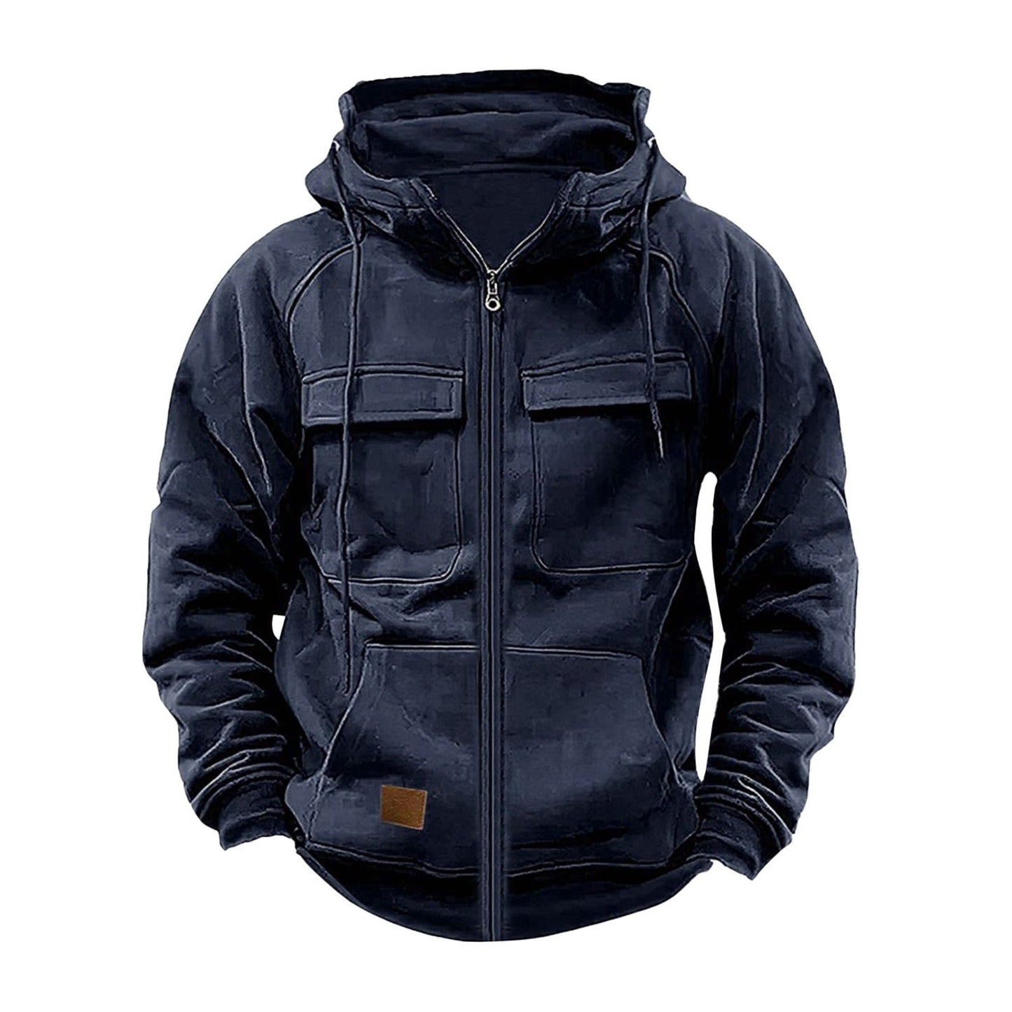 Herr Huvtröja – Avslappnad Passform – Half Zip – Bröstfickor – Mjuk Bomullsfleece