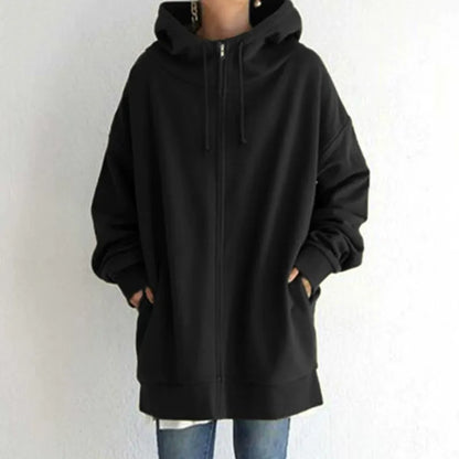 Dam huvtröja – Oversized passform – Fleece – Dragkedja – Med fickor