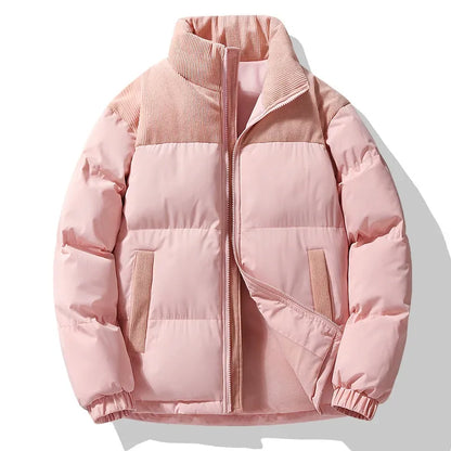Herr Jacka – Vadderad Oversized Passform – Quiltad Textur – Sammetkrage – Dragkedja