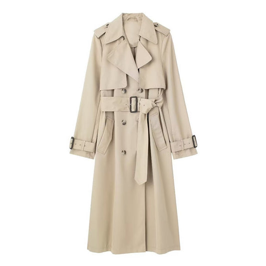 Dam Trenchcoat – Bomull – Smal Passform – Dubbelspränd – Bälte i Midjan – Lång Modell