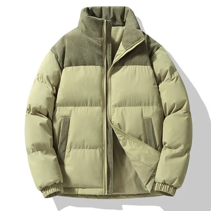 Herr Jacka – Vadderad Oversized Passform – Quiltad Textur – Sammetkrage – Dragkedja