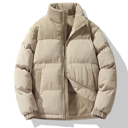 Herr Jacka – Vadderad Oversized Passform – Quiltad Textur – Sammetkrage – Dragkedja