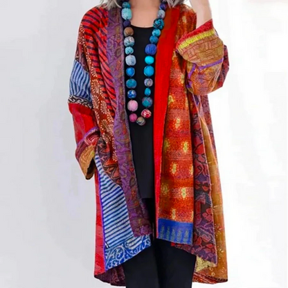Dam Cardigan – Ullstickad – Oversized Passform – Lång Längd – Öppen Bohemstil