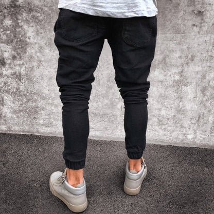 Herrebukse jogger – Smal passform – Stretchstoff – Ribbestrikkede knær – Full lengde