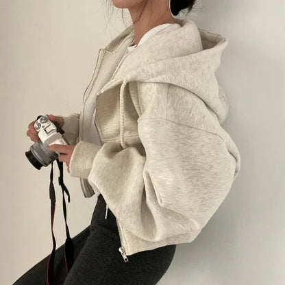 Dam Huvtröja – Oversized Passform – Fleece – Dragkedja – Känguruficka – Vardagsbruk